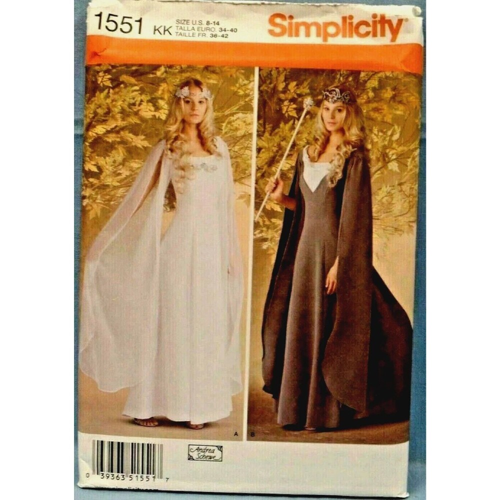 Pattern Misses Sz 8-14 Costume Medieval Fantasy Gown Simplicity 1551 New/Uncut
